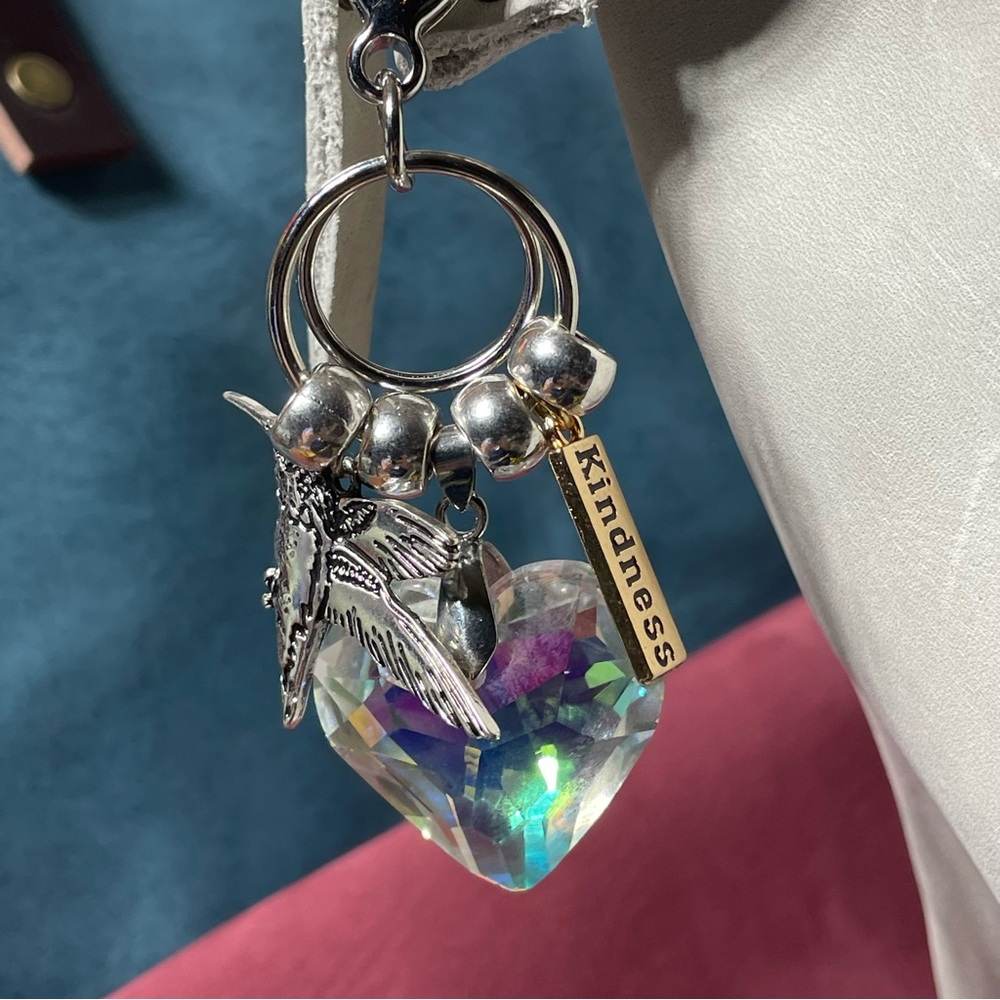 NEW “Kindness” Hummingbird Heart Bag Charm Keychain Portland Leather Compatible